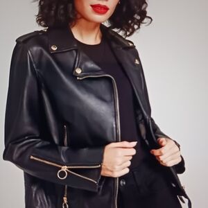 Sam Edelman Black Leather Jacket with Gold Accents